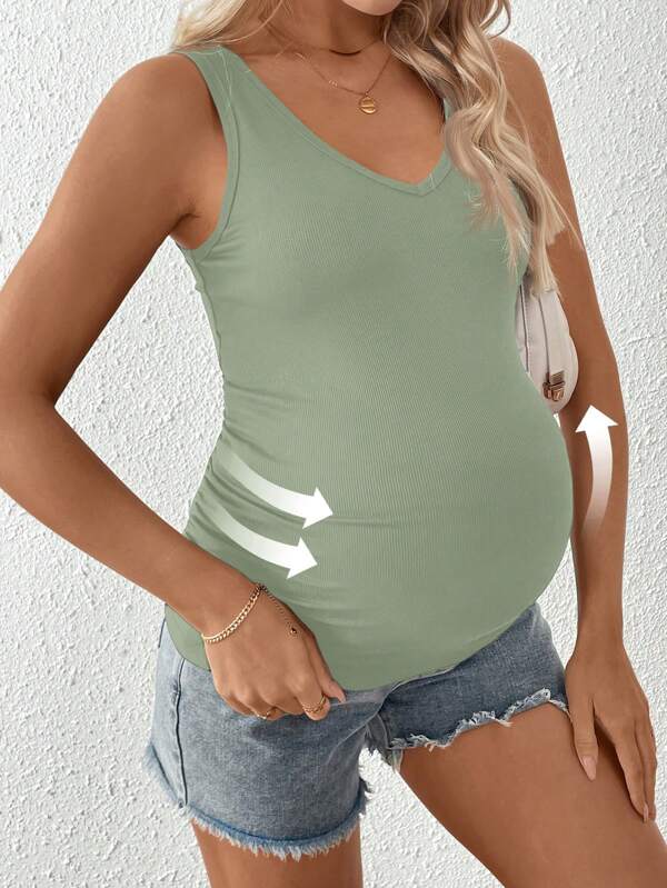 SHEIN Umstandsmode-Camitop mit Rippung, plissiert, figurbetont, V-Ausschnitt, Lässig