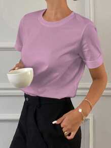 Livesso Camiseta Feminina Lisa, Estilo da Moda Adequado para o Verão