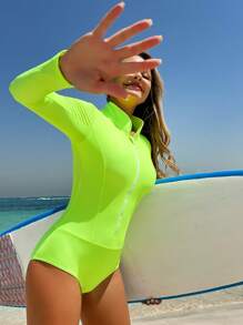 Swim SPRTY 1pc Women's Solid Color Monokini Swimsuit For Beach & Vacation - Green - View 1