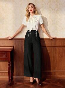 Vintamour Pantalones rectos elegantes de mujer vintage, adecuados para todas las estaciones, con ribete de color contrastante, color café, adecuado para el Día de San Valentín, negocios casuales, ropa de iglesia, ropa de oficina, ropa de crucero, estilo dinero viejo, ropa de maestra, atuendo del Año Nuevo Chino, ropa de verano para el Día de San Valentín, ropa de iglesia para mujer
