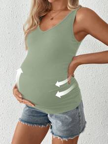SHEIN Maternity Solid V-Neck Pleated Ribbed Fitted Casual Camisole