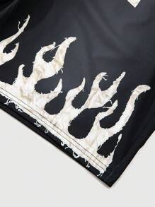 Manfinity LEGND Plus Size Men's Letter And Flame Print Drawstring Waist Loose Shorts - Black - View 6