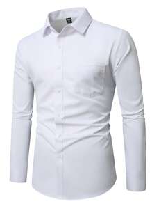 Manfinity Mode Men Plus Size Solid Color Single-Breasted Business Casual Long Sleeve Shirt, Fall