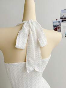 Soleia Abito mini da donna per le vacanze, in maglia bianca con texture, spalline annodate, con inserti metallici a forma di stella marina decorativa, adatto per feste, appuntamenti, spiaggia, estate, aderente e sexy