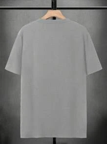 Manfinity Homme Men's Letter Print Crew Neck Short Sleeve Casual Loose T-Shirt - Light Grey - View 3