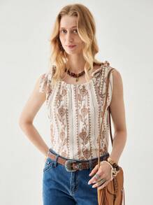 Florisole Top canotta da donna casual estiva con laccetti, modello con ricamo, ampio e comodo