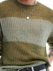 Manfinity Homme Men's Casual Colorblock Patchwork Sweater, Autumn/Winter