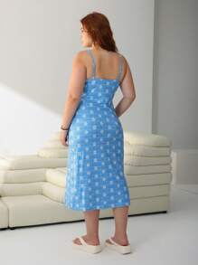 SHEIN EZwear Ditsy Floral Blue Summer Slip Dress - Multicolor - View 7