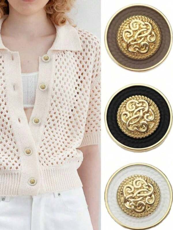 SHEIN Vintage Twisted Metal Buttons 10PCS - Antique Brass Alloy Round Buttons For Blazers, Cardigans, DIY Jacket (Striped Accents, Spring Summer Fashion)