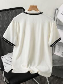 Teen Boy Colorblock Flat Knit Striped Short Sleeve Polo Shirt