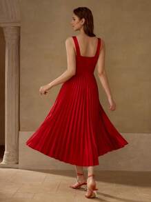 MOTF PREMIUM STEREO FLORAL PLEATED HEM DRESS - Red - View 6