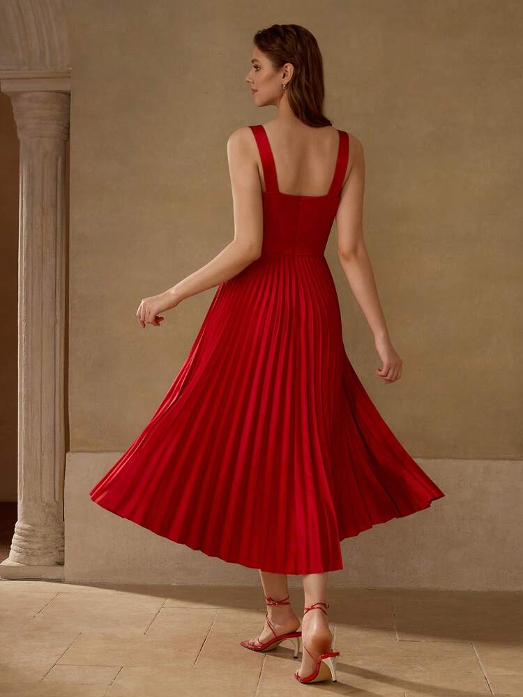 STEREO FLORAL PLEATED HEM DRESS