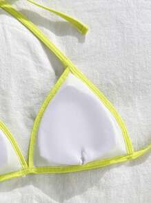 SHEIN Swim 2025年夏季新款女士泳衣海滩度假甜美星星和马卡龙色图案三角下装和三角上装性感两件套 - 黃色 - 查看 5