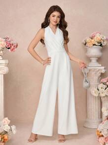 Pitira Pitira TEENGIRL White Elegant Criss-Cross Halter Jumpsuit, Wedding Outfit, White Outfit, Collegiate Jumpsuit Summer Wedding Dresses For Teen Girls Prom Elegant Dresses For Teen Girl Prom Dresses For Teens Teen Girls Partywear