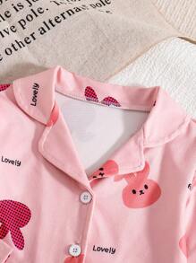 SHEIN 2pcs/Set Baby Girls'Flameretardant Butterfly Digital Print Cardigan Top And Pants Comfy Casual Sleepwear Set,Summer,Travel - Dusty Pink - View 3