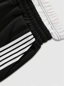Manfinity Streetrush Manfinity Streetrush Men's Sweatpants One-Piece, 2 In 1 Double Waistband Design, Imitation Applique Embroidery Craftsmanship, Side Stripe Printing, Elastic Waistband Men Track Pants Gym Pants For Men Sport Pants For Men Men Gym Pants Street Wear Pants Men