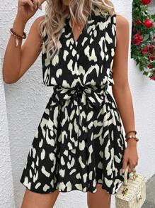 EMERY ROSE Women's Casual Vacation Leopard Print Halter Neck Sleeveless Dress - Black - View 1