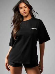 Missguided x Playboy Áo phông quá khổ Lounge Casual Streetwear Logo Bunny mang tính biểu tượng Áo bóng chày Phong cách Bộ sưu tập đặc trưng Thời trang đô thị Áo thể thao - màu đen - Xem 6