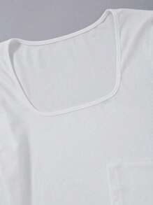 Franclia Plus Size Simple Solid Color Long Sleeve Bodysuit And Ditsy Floral High Slit Skirt 2 Pieces Set - Pink - View 3