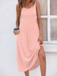 SHEIN LUNE 纯色斜口袋A字长裙女装