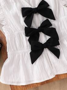 年轻女孩梭织纯色V领泡泡袖修身休闲衬衫 - 白色 - 查看 7