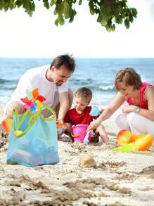 SHEIN 1 pieza Bolsa de playa de malla, bolsa de almacenamiento de juguetes, bolsa de red plegable de organización para viajes para bolsa de almacenamiento, bolsa de maquillaje, bolsa de cosméticos, organizador de vacaciones, gran capacidad para uso doméstico, regalo, vacaciones y festivales de Halloween Navidad Uso multifuncional, vibraciones bohemias