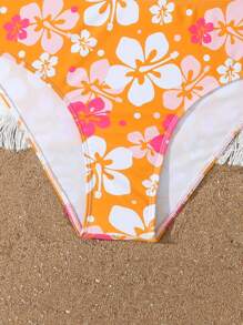 2 Pieces Tankini Set For Tween Girls - Spaghetti Strap Tank Style Top With Floral Design, And Fashionable, Suitable For Swimming, Pool Parties, And Summer Vacations - Orange - View 5