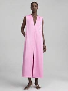 Ontre 2025秋冬女装，女士秋冬装，返校季，万圣节，圣诞节，商务休闲，复古端庄优雅百搭基础款，纳什维尔服饰，独立日，女士纯色无袖长裙