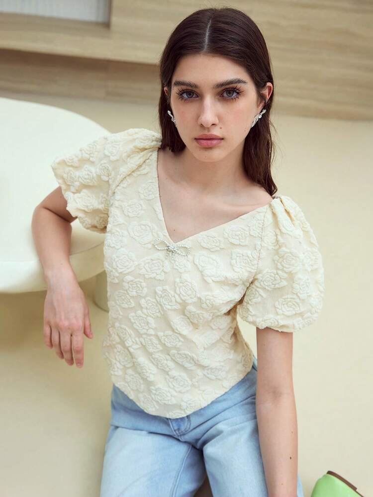 MOTF STUDIO TEXTURED PUFF SLEEVE BLOUSE