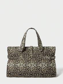 SHECARRY Bolso de tela estampado de leopardo de gran capacidad y sencillo y casual para mujer