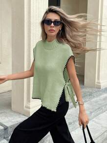 SHEIN Frenchy Chaleco de punto con cuello alto y detalles de color block para mujer
