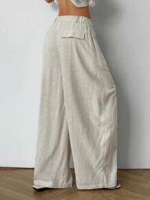 SHEIN EZwear 女士夏季新款休闲亚麻阔腿裤