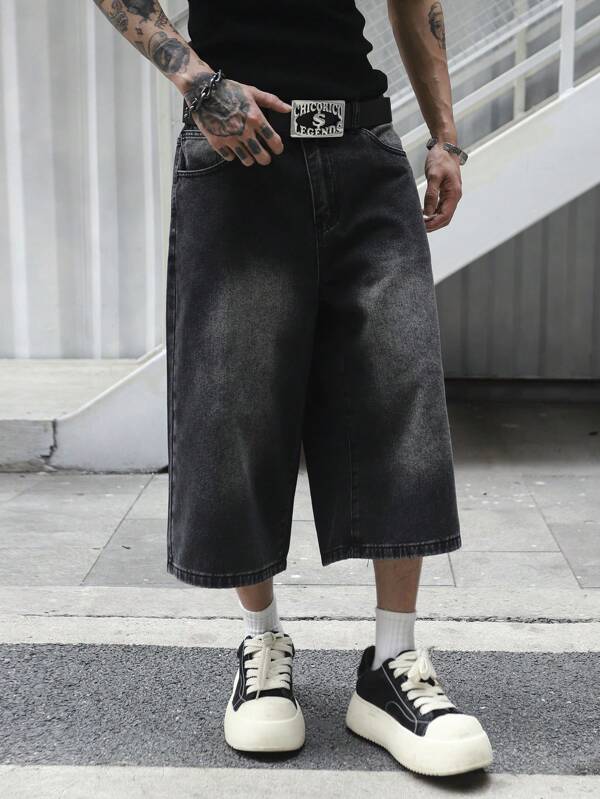 Manfinity Hypemode Short en jean délavé à jambe large et décontracté pour homme