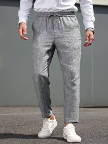 Manfinity Homme Plus Size Men's Solid Color Drawstring Waist Pocket Casual Business Pants