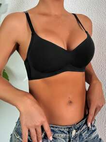 SHEIN Sujetador sin aros cómodo y casual de copa suave, minimalista y sin costuras, ropa interior femenina
