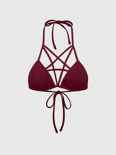 Goth Women's Neck Tie Pentagram Rope Strap Triangle Cup Outerwear Camisole