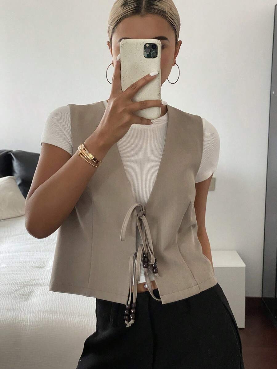 Livesso 女士复古背心吊带衫，无袖薄款休闲西装外套，适合夏季商务穿着