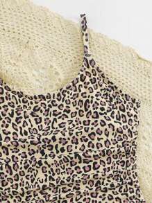 SHEIN Costum de baie 1 piesă cu imprimeu leopard pentru fete Tween și fusta acoperită, vacanță de vară la plajă