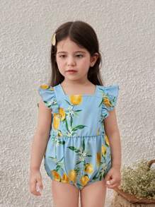 Blossori Baby Girl Retro Style Fruit Print Ruffle Sleeve Bodysuit - Multicolor - View 7