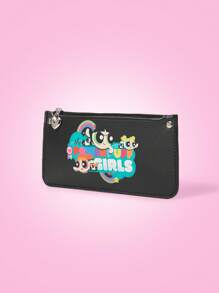THE POWERPUFF GIRLS X SHEIN Black Fashion Blossom, Bubbles, Buttercup Pattern Long Wallet, Coin Purse - Black - View 1