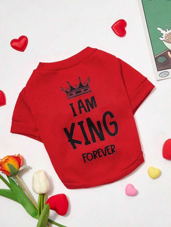 PETSIN Fashionable Cute Red "I Am King" Letter Print Pet Pullover Hoodie, Lightweight Breathable Soft Sweatshirt For Dogs & Cats, Popular In Europe & America, Spring/Summer
