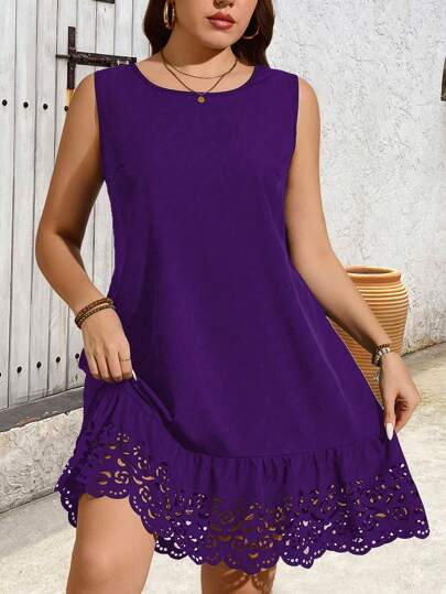 EMERY ROSE Plus Size Women Sleeveless Round Neck Printed Dress