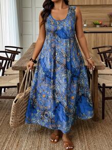 EMERY ROSE Plus Size Loose Geometric Foil Print Dress - Multicolor - View 4