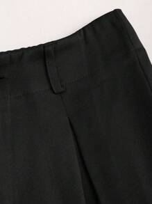 SHEIN PETITE Pantalones casuales de pierna ancha con pliegues, de ajuste holgado y cómodo, pantalones de traje para mujeres de estatura baja, para primavera/verano
