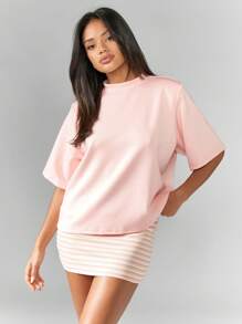 MISSGUIDED 豪华水肺T恤休闲装休闲四四方方合身优雅简约运动休闲基本款必备春夏上衣 - 淺粉色 - 查看 4