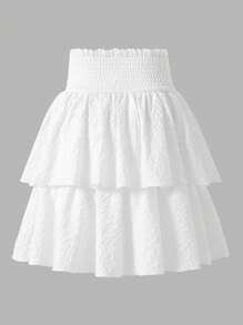 少女腰部缆绳双层裙配蝴蝶结装饰迷你裙 - 白色 - 查看 2