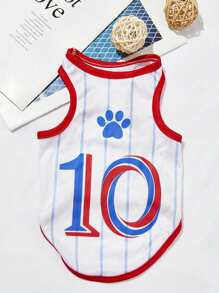 PETSIN Estilo deportivo casual Chaleco para mascotas (gato/perro), Jersey deportivo con tema de París en blanco, azul y rojo con rayas y estampado del dígito 10, transpirable y liviano para mantener fresco al mascota en verano - Multicolor - Ver 4
