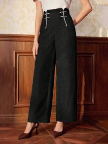 Vintamour Pantalones rectos elegantes de mujer vintage, adecuados para todas las estaciones, con ribete de color contrastante, color café, adecuado para el Día de San Valentín, negocios casuales, ropa de iglesia, ropa de oficina, ropa de crucero, estilo dinero viejo, ropa de maestra, atuendo del Año Nuevo Chino, ropa de verano para el Día de San Valentín, ropa de iglesia para mujer