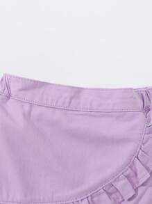 Young Girl Holiday Casual Daily Ruffles Details Two In One Denim Skort - Violet Purple - View 4