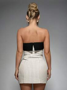 MISSGUIDED Contrast Stripe Folded Bandeau Mini Dress Cute Sundress - Apricot - View 2